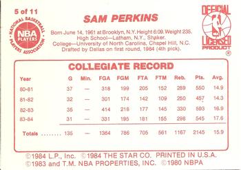 1985-86 Star All-Rookie Team #5 Sam Perkins Back