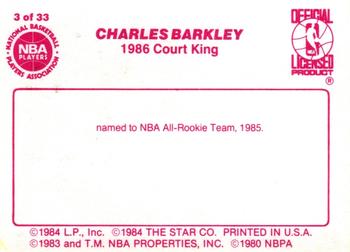 1986 Star Court Kings #3 Charles Barkley Back