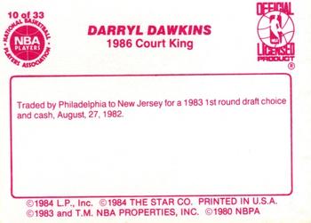 1986 Star Court Kings #10 Darryl Dawkins Back
