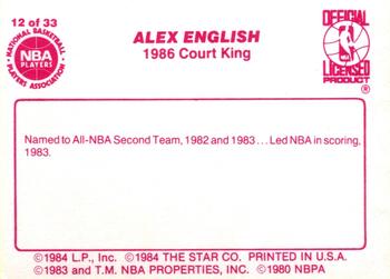 1986 Star Court Kings #12 Alex English Back