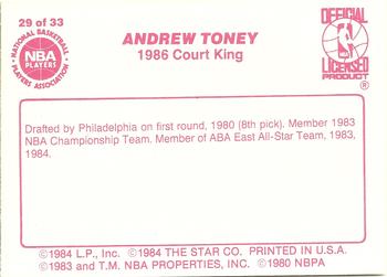1986 Star Court Kings #29 Andrew Toney Back