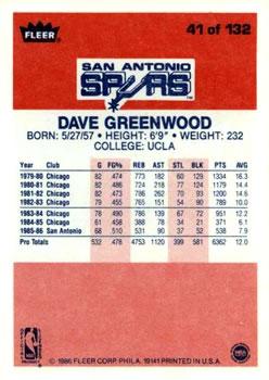 1986-87 Fleer #41 Dave Greenwood Back