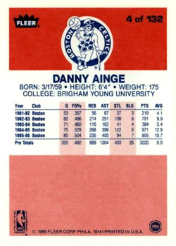 1986-87 Fleer #4 Danny Ainge Back