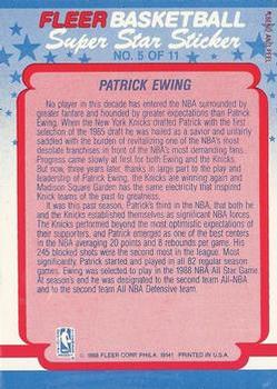 1988-89 Fleer - Stickers #5 Patrick Ewing Back