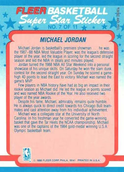 1988-89 Fleer - Stickers #7 Michael Jordan Back