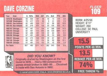 1989-90 Fleer #109 Dave Corzine Back