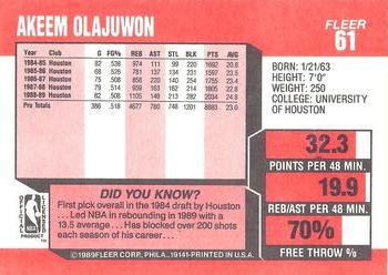 1989-90 Fleer #61 Akeem Olajuwon Back