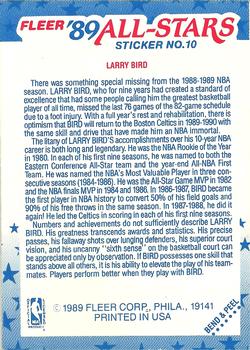 1989-90 Fleer - Stickers #10 Larry Bird Back