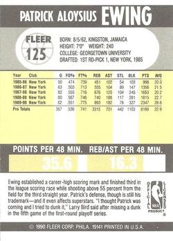 1990-91 Fleer #125 Patrick Ewing Back