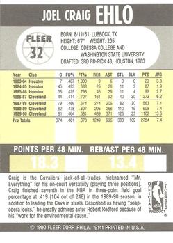 1990-91 Fleer #32 Craig Ehlo Back