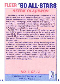 1990-91 Fleer - All-Stars #3 Akeem Olajuwon Back