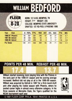 1990-91 Fleer Update #U-28 William Bedford Back