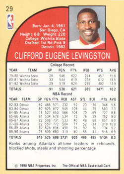 1990-91 Hoops #29 Cliff Levingston Back