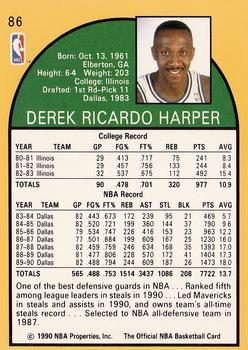 1990-91 Hoops #86 Derek Harper Back