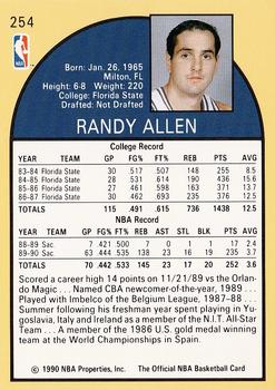 1990-91 Hoops #254 Randy Allen Back