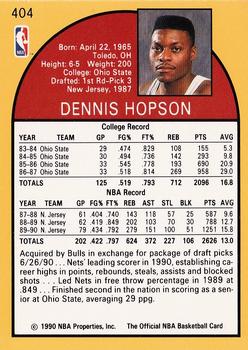 1990-91 Hoops #404 Dennis Hopson Back