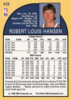 1990-91 Hoops #428 Bobby Hansen Back