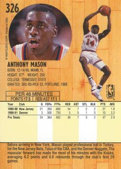 1991-92 Fleer #326 Anthony Mason Back