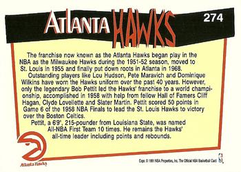 1991-92 Hoops #274 Atlanta Hawks Back