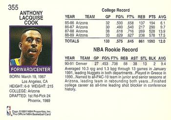 1991-92 Hoops #355 Anthony Cook Back
