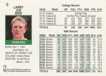 1991-92 Hoops #9 Larry Bird Back
