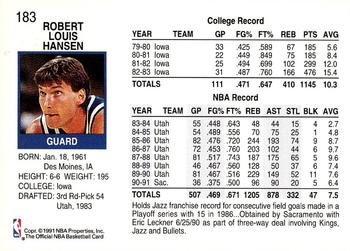 1991-92 Hoops #183 Bobby Hansen Back