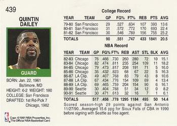 1991-92 Hoops #439 Quintin Dailey Back