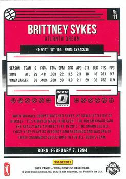 2019 Donruss WNBA - Optic Holo #11 Brittney Sykes Back