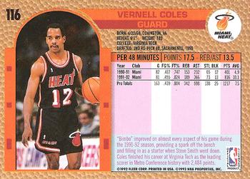 1992-93 Fleer #116 Vernell Coles Back
