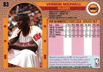 1992-93 Fleer #83 Vernon Maxwell Back
