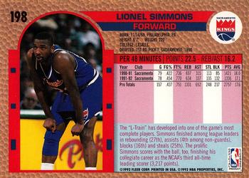 1992-93 Fleer #198 Lionel Simmons Back