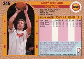 1992-93 Fleer #345 Matt Bullard Back