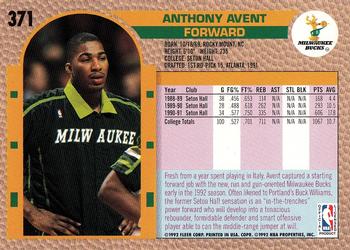 1992-93 Fleer #371 Anthony Avent Back