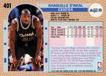 1992-93 Fleer #401 Shaquille O'Neal Back