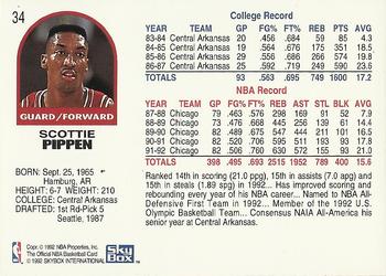 1992-93 Hoops #34 Scottie Pippen Back