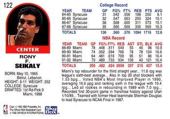 1992-93 Hoops #122 Rony Seikaly Back