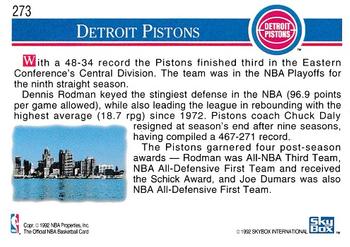 1992-93 Hoops #273 Detroit Pistons Back