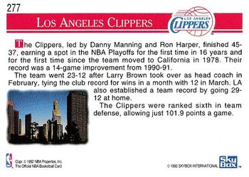 1992-93 Hoops #277 Los Angeles Clippers Back