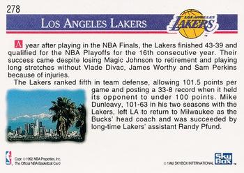 1992-93 Hoops #278 Los Angeles Lakers Back