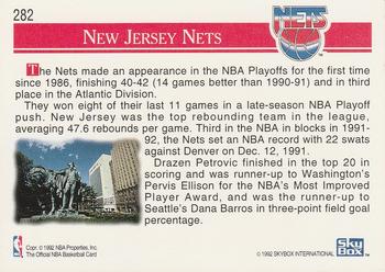1992-93 Hoops #282 New Jersey Nets Back