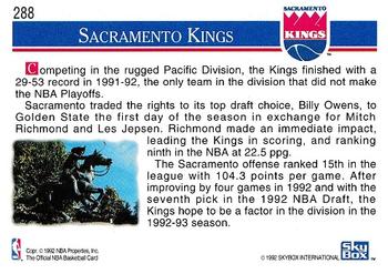 1992-93 Hoops #288 Sacramento Kings Back