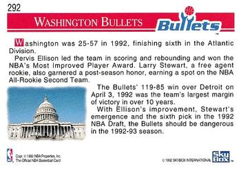 1992-93 Hoops #292 Washington Bullets Back
