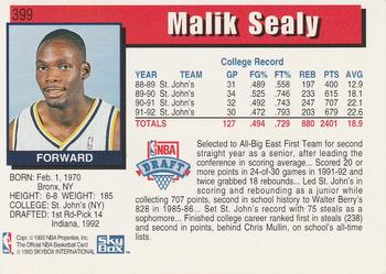 1992-93 Hoops #399 Malik Sealy Back