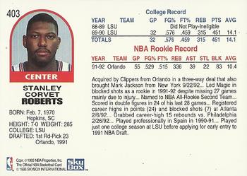 1992-93 Hoops #403 Stanley Roberts Back