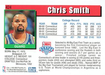 1992-93 Hoops #424 Chris Smith Back