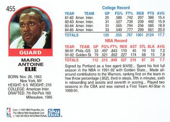 1992-93 Hoops #455 Mario Elie Back