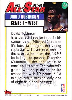 1992-93 Topps #106 David Robinson Back