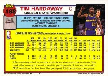 1992-93 Topps #188 Tim Hardaway Back