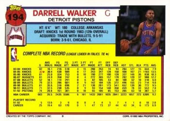1992-93 Topps #194 Darrell Walker Back