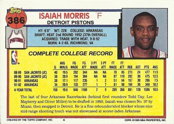 1992-93 Topps #386 Isaiah Morris Back